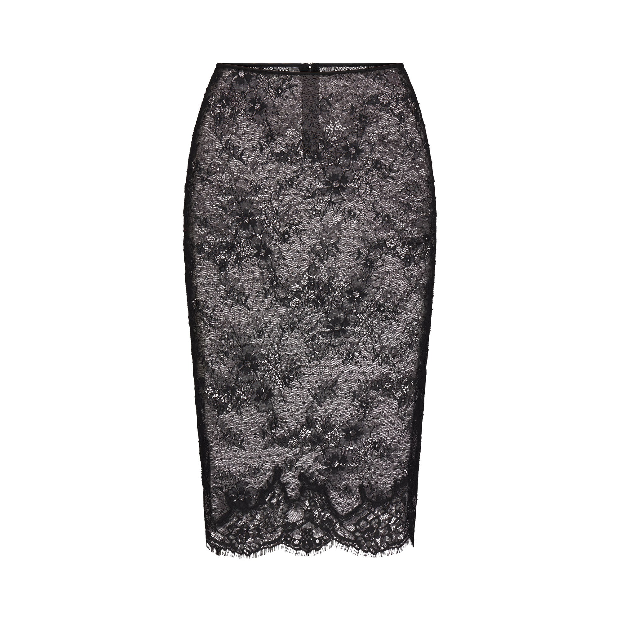ULTRA FINE LACE MIDI SKIRT | OBSIDIAN