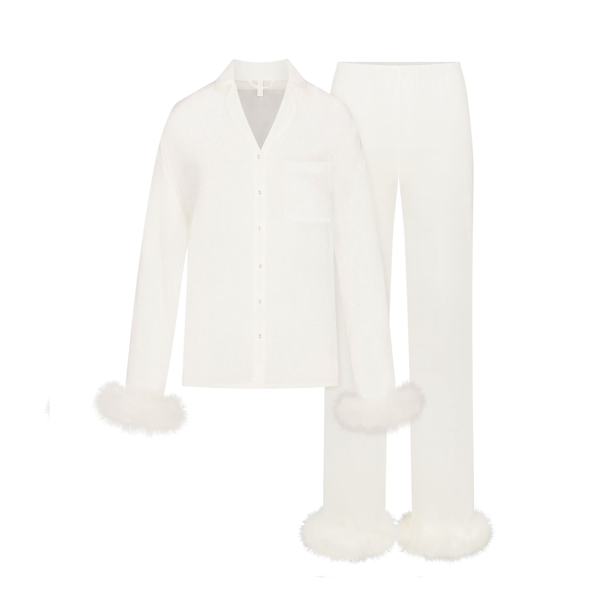 BRIDAL SLEEP FEATHER TRIM LONG SET | IVORY