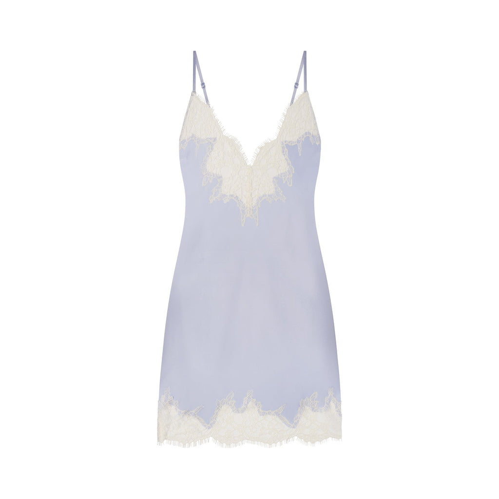 SILK LACE MINI SLIP DRESS | PERIWINKLE CONTRAST