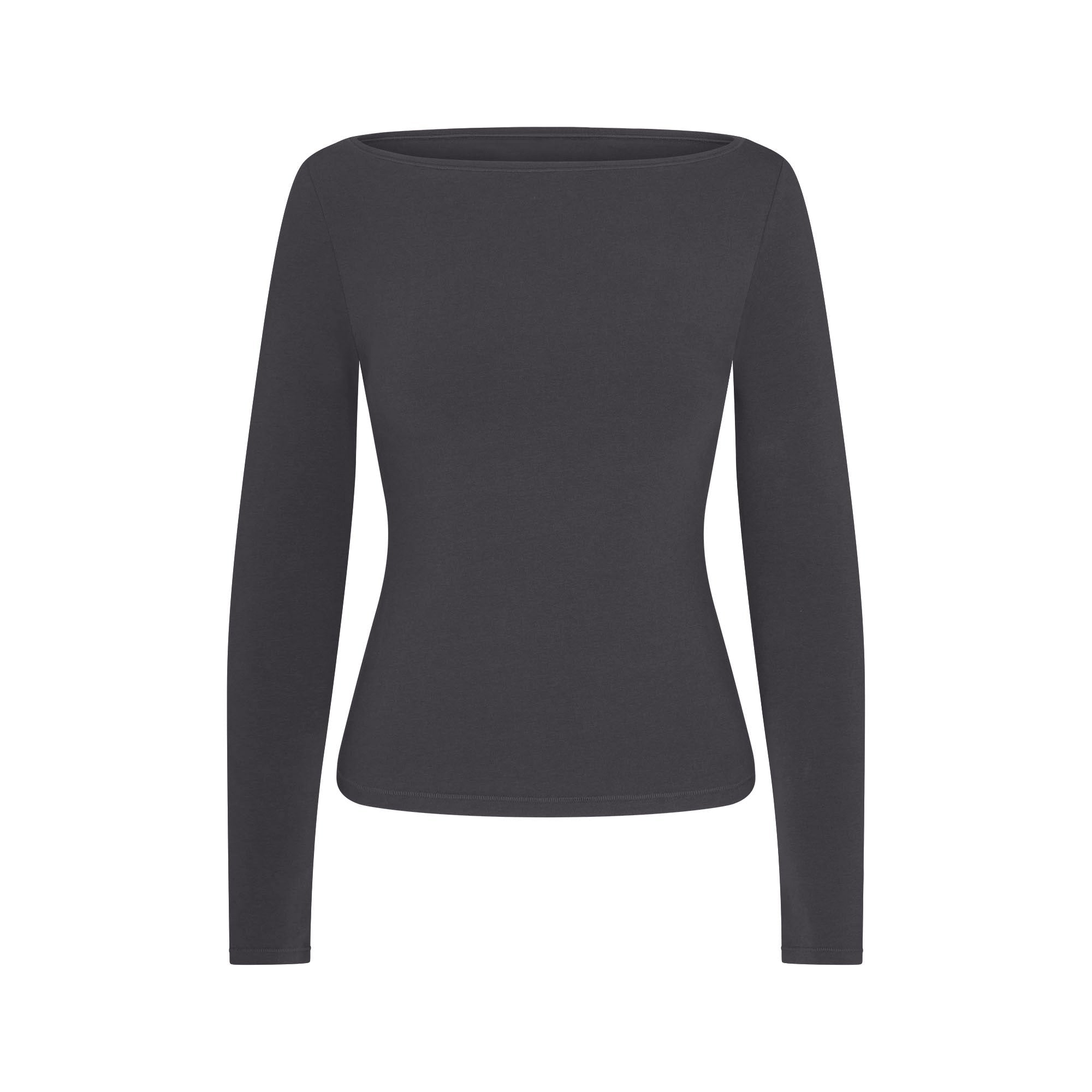 COTTON JERSEY LONG SLEEVE BOATNECK TOP | ASH
