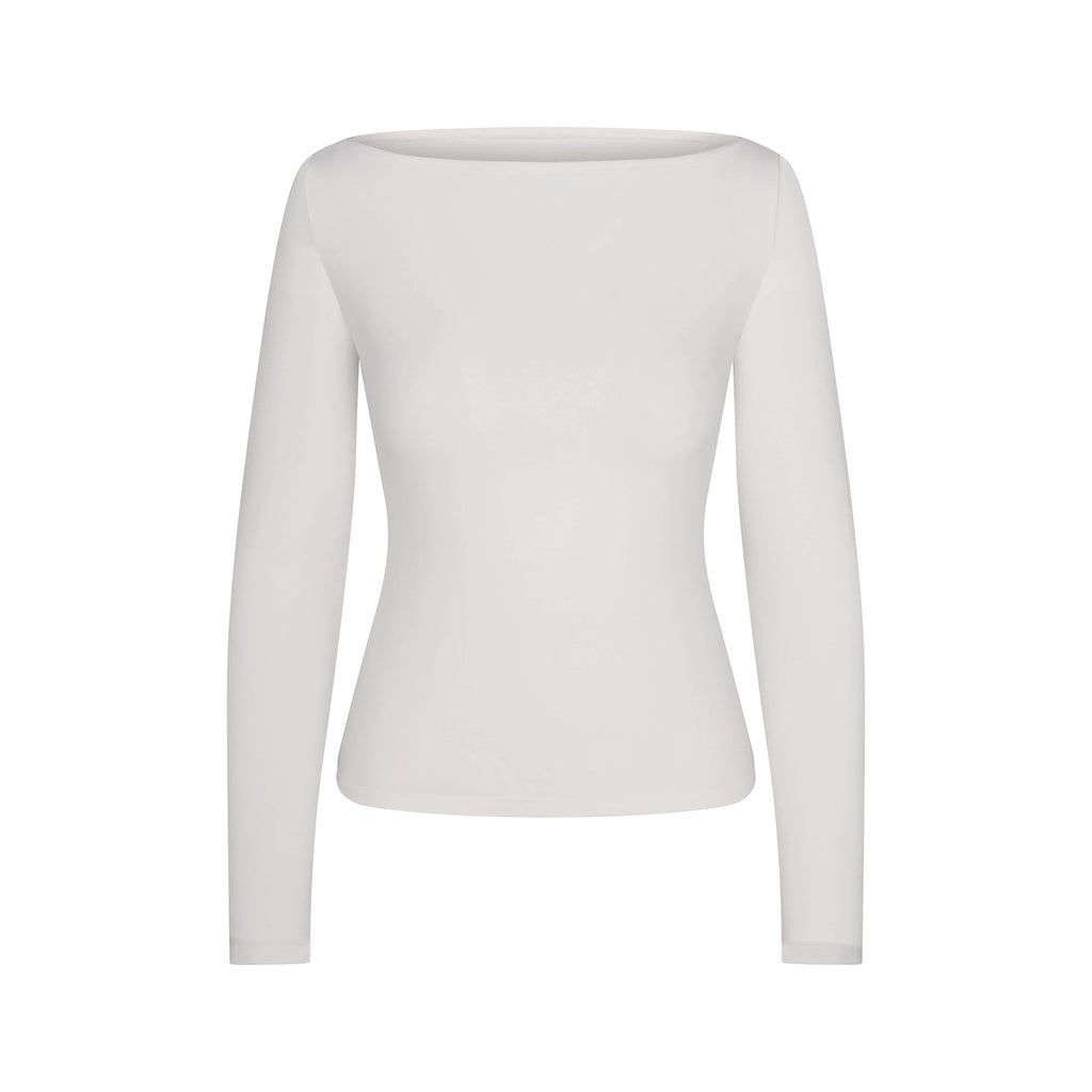 COTTON JERSEY LONG SLEEVE BOATNECK TOP | MARBLE
