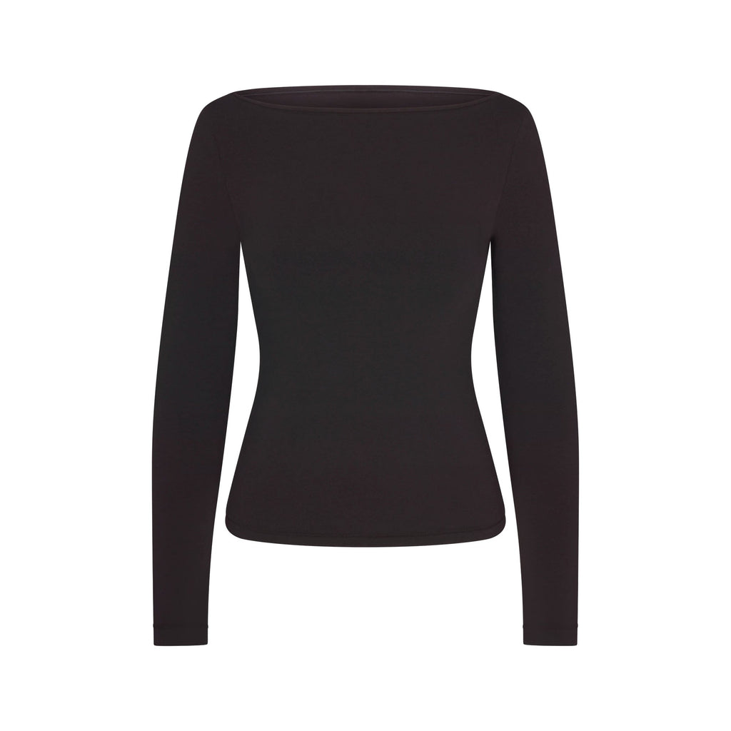COTTON JERSEY LONG SLEEVE BOATNECK TOP | SOOT