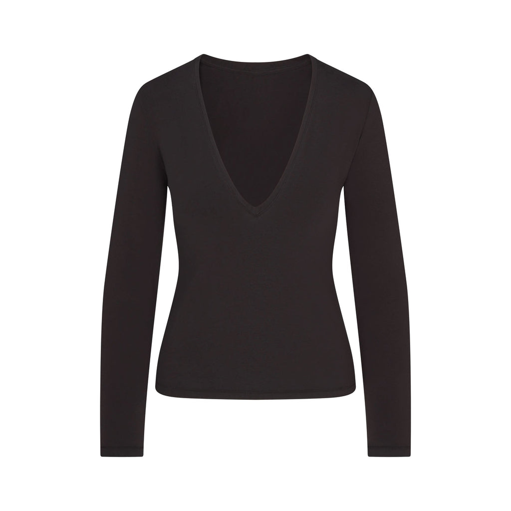 COTTON JERSEY LONG SLEEVE PLUNGE TOP | SOOT