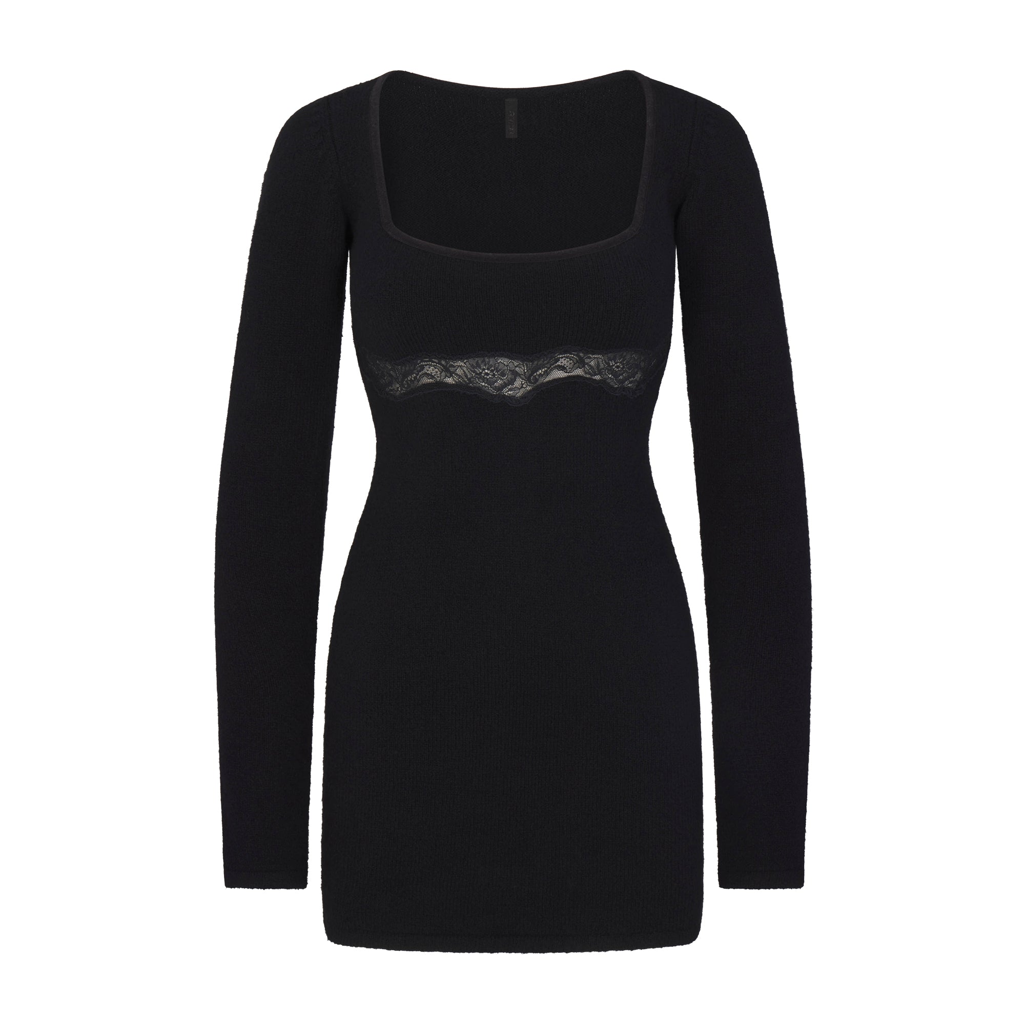 LACE KNIT LONG SLEEVE MINI DRESS | OBSIDIAN