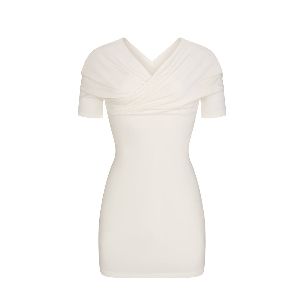 COTTON JERSEY WRAP MINI DRESS | MARBLE