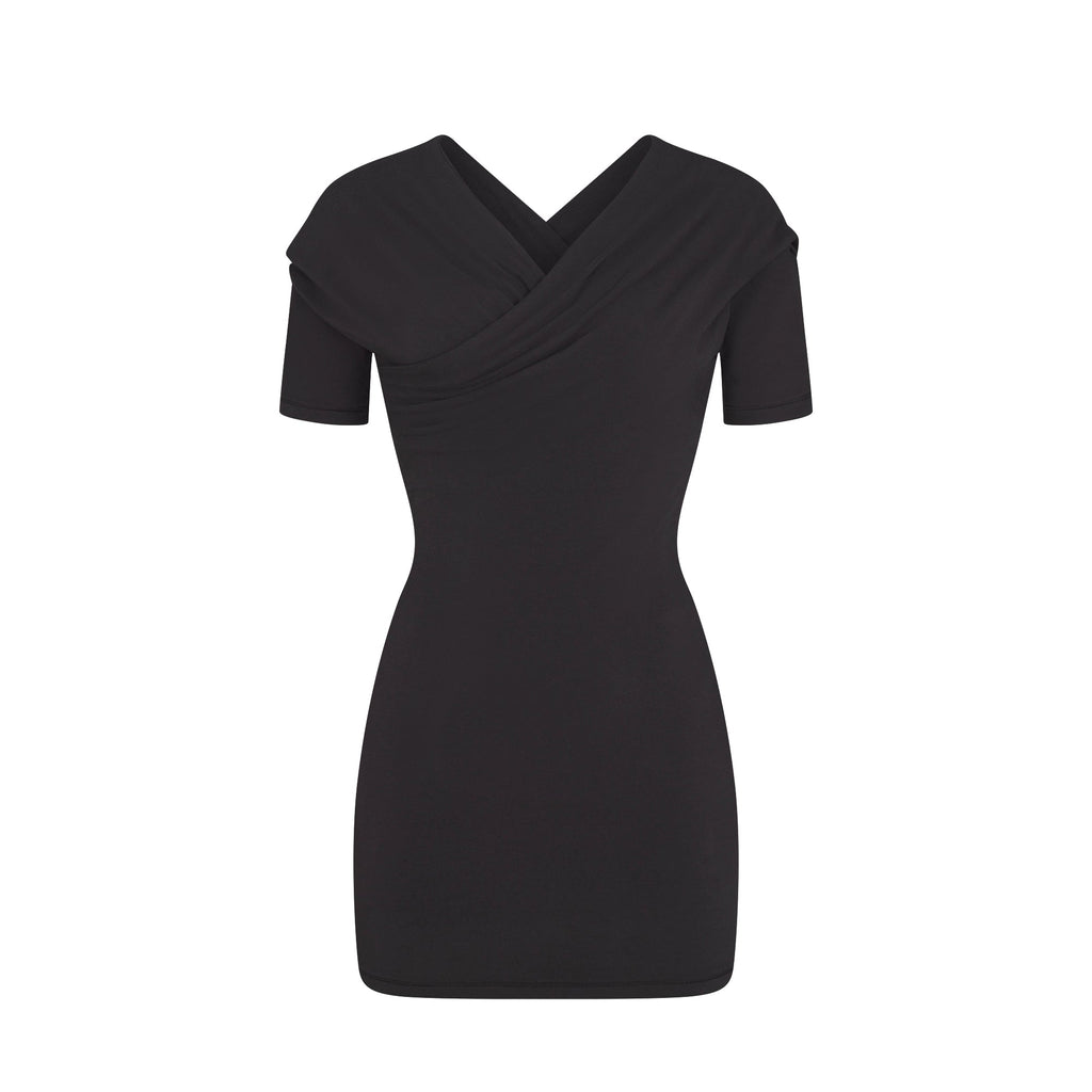 COTTON JERSEY WRAP MINI DRESS | SOOT