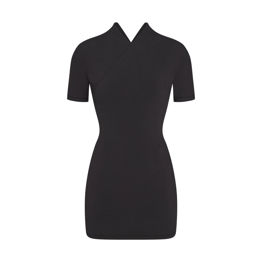 COTTON JERSEY WRAP MINI DRESS | SOOT