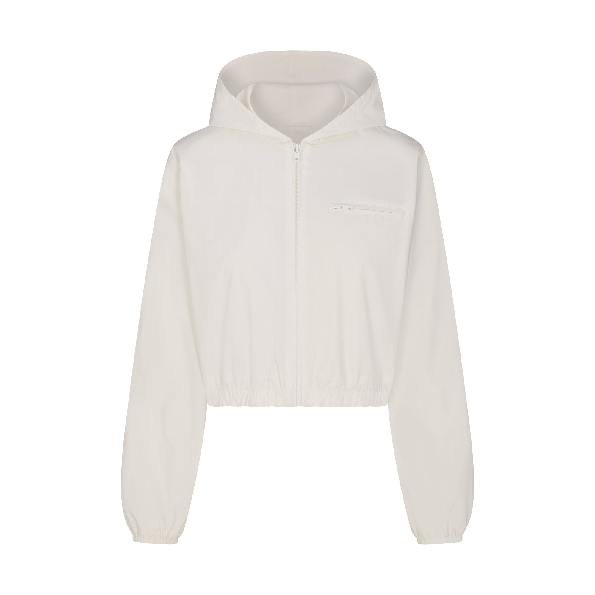 WOVEN COTTON CROPPED ZIP UP JACKET | EGRET