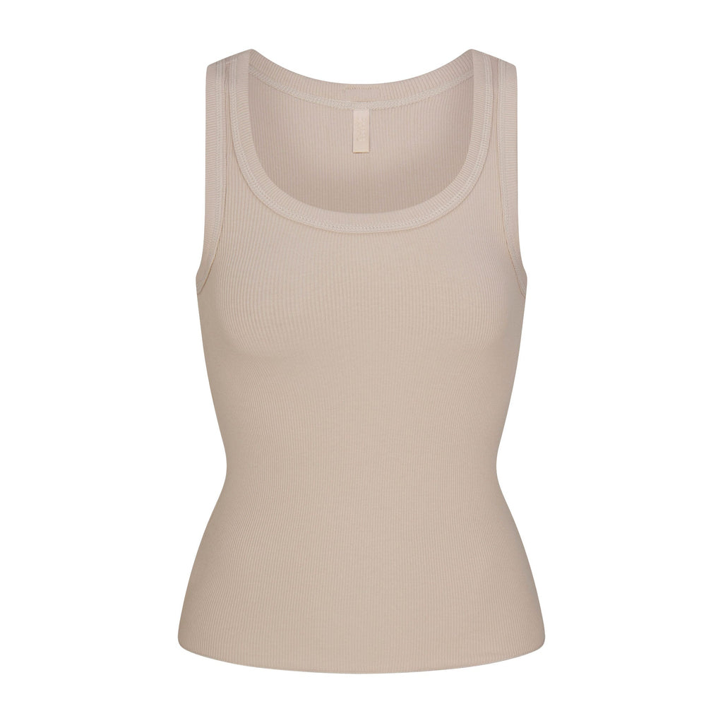 COTTON RIB SCOOP NECK TANK | STONE