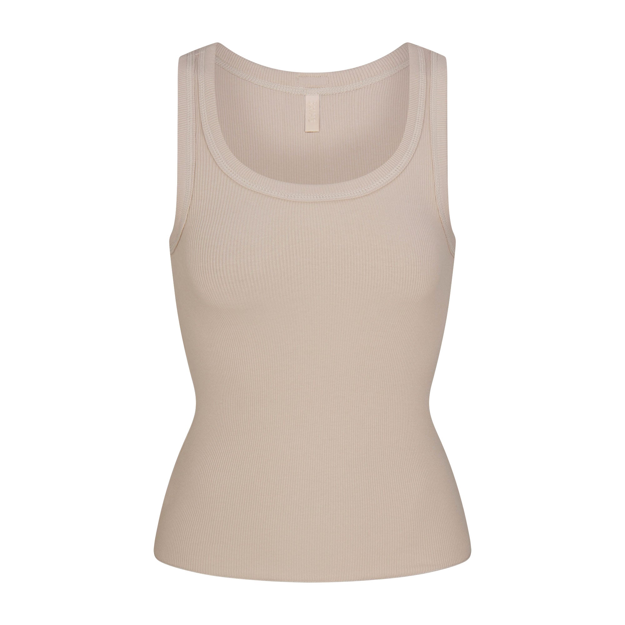 COTTON RIB SCOOP NECK TANK | STONE