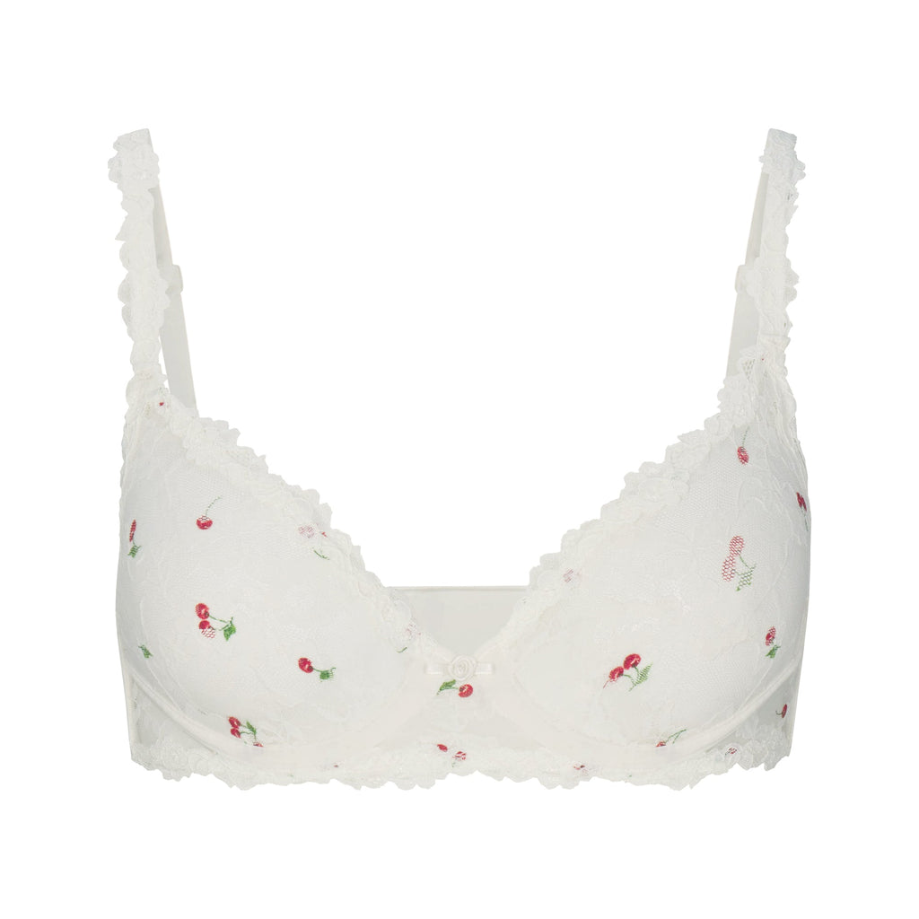 STRETCH LACE UNLINED DEMI BRA | IVORY CHERRY PRINT