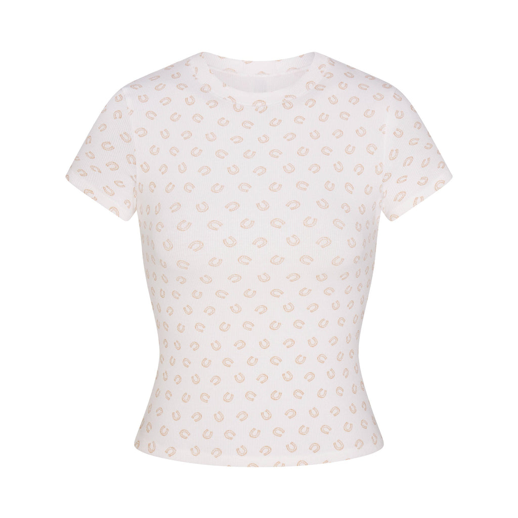 COTTON RIB T-SHIRT | OCHRE HORSESHOE PRINT