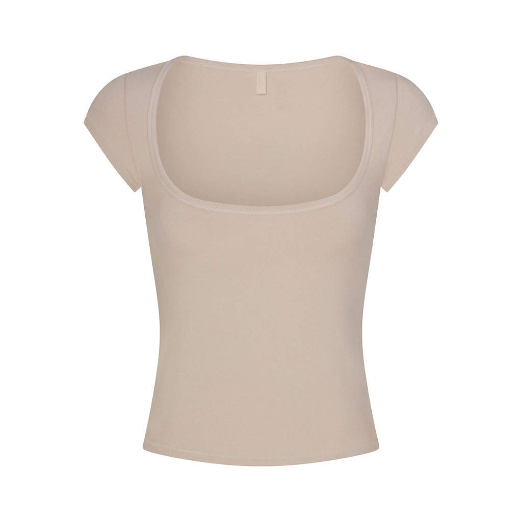 COTTON JERSEY SCOOP NECK T-SHIRT | STONE