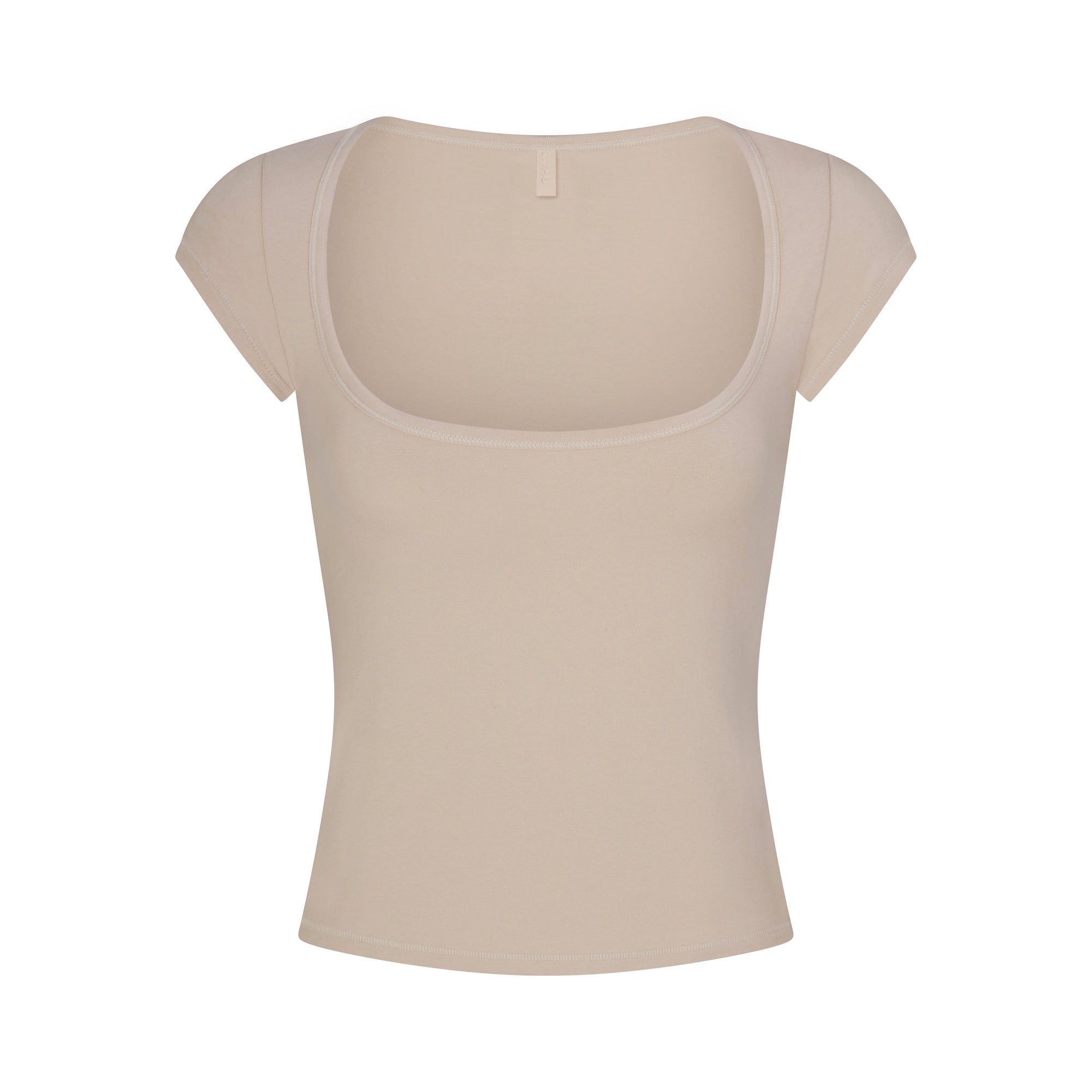 COTTON JERSEY SCOOP NECK T-SHIRT | STONE