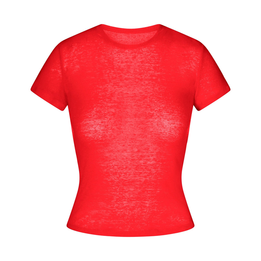 SHEER RIB T-SHIRT | CARMINE