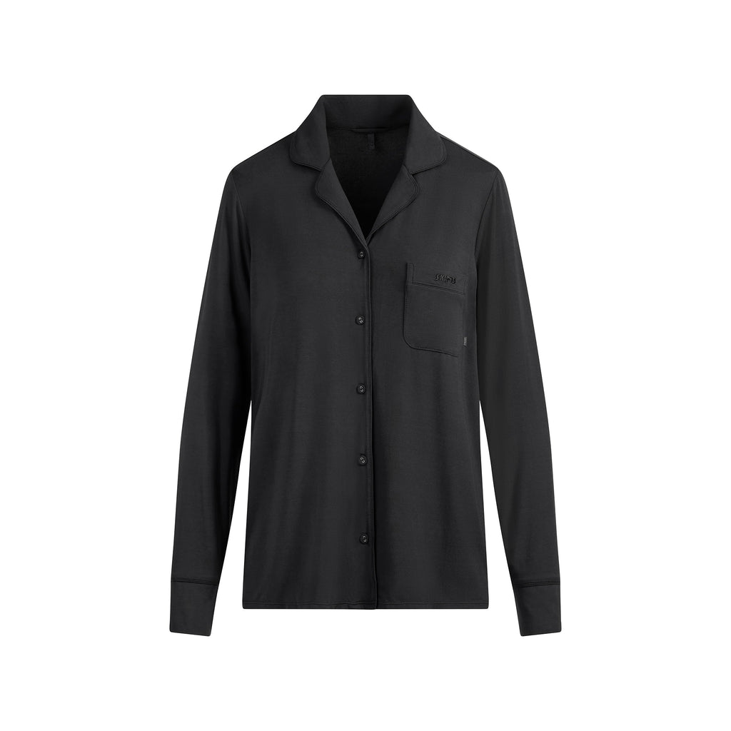 SKIMS SLEEP LONG SLEEVE BUTTON UP SET | ONYX