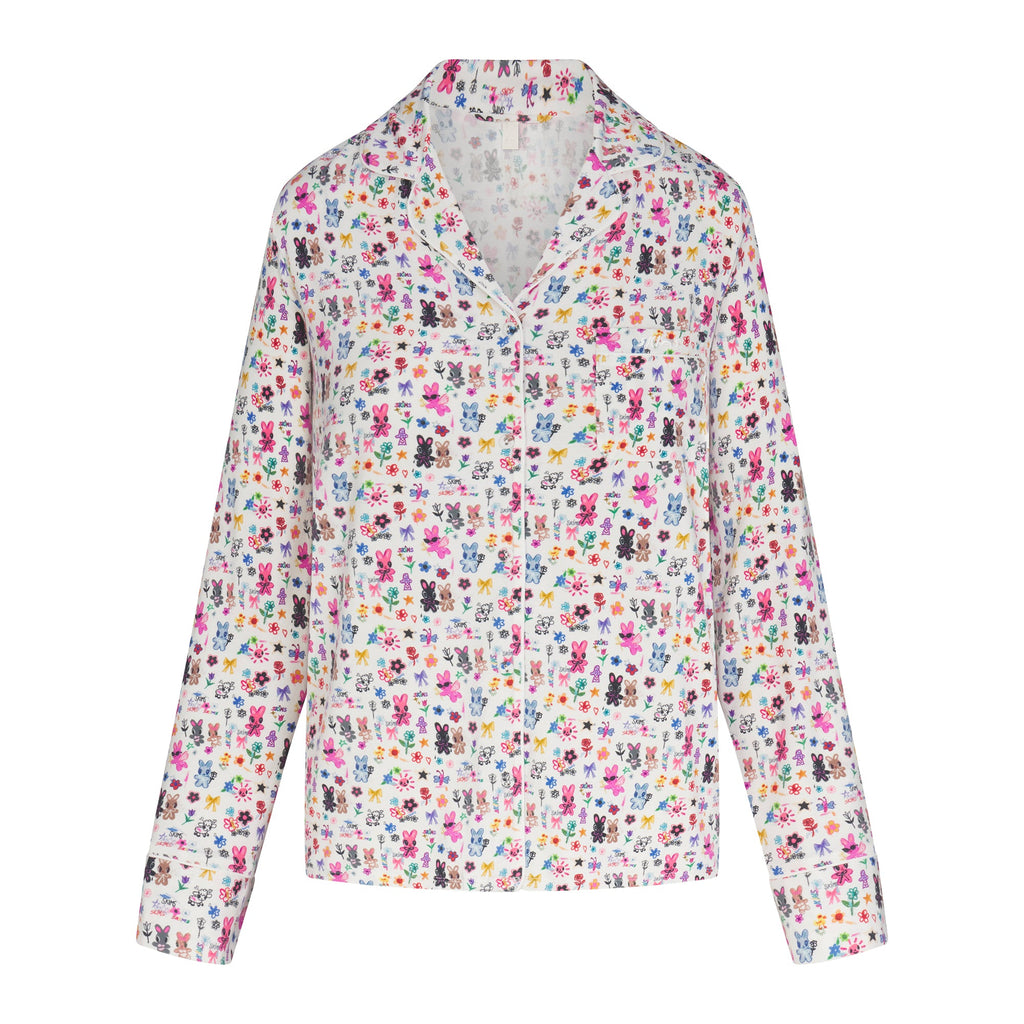 SKIMS SLEEP LONG SLEEVE BUTTON UP SET | MARBLE COOL BUNNY