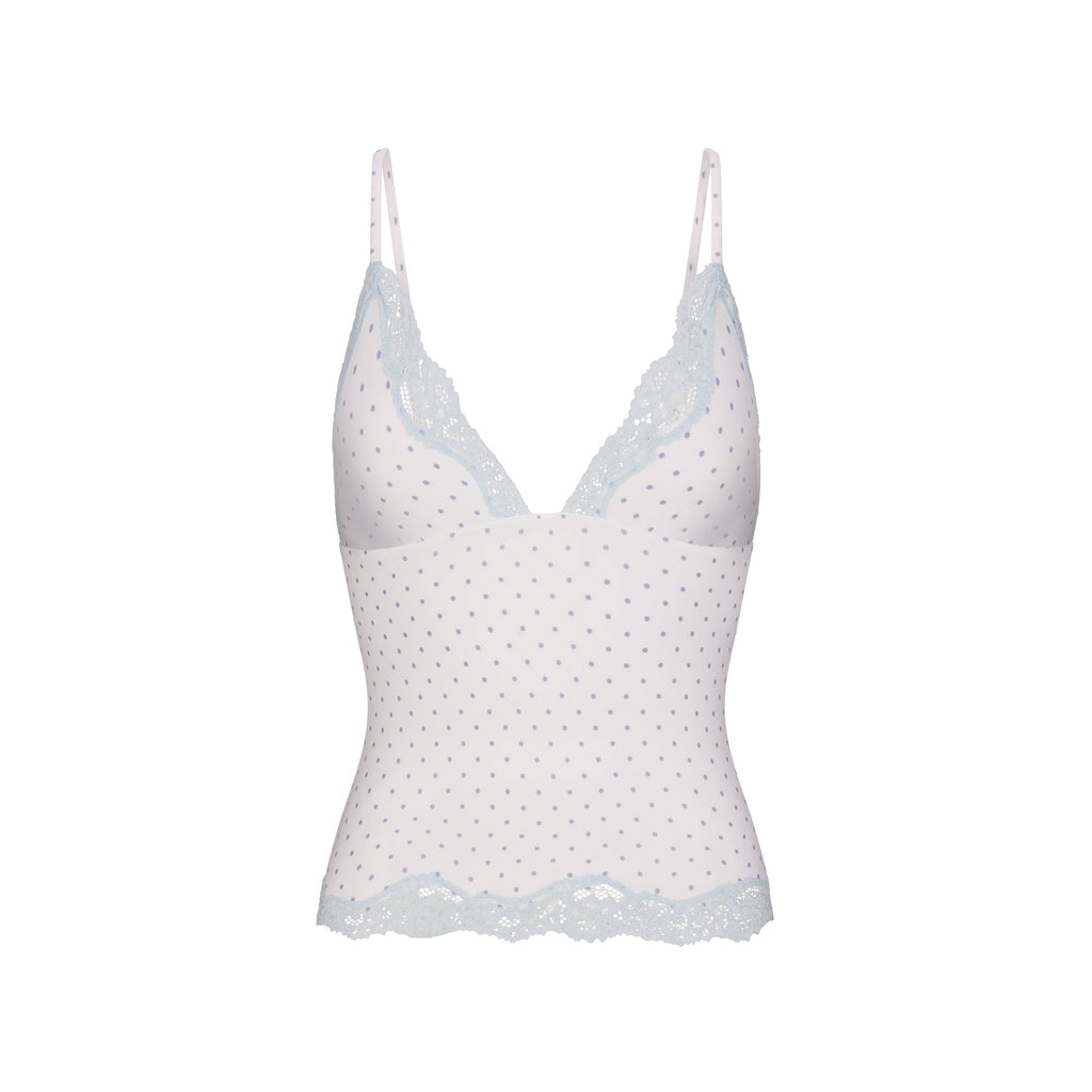 FITS EVERYBODY LACE TRIANGLE CAMI AND BOY SHORT SET | SLATE PIN DOT PRINT