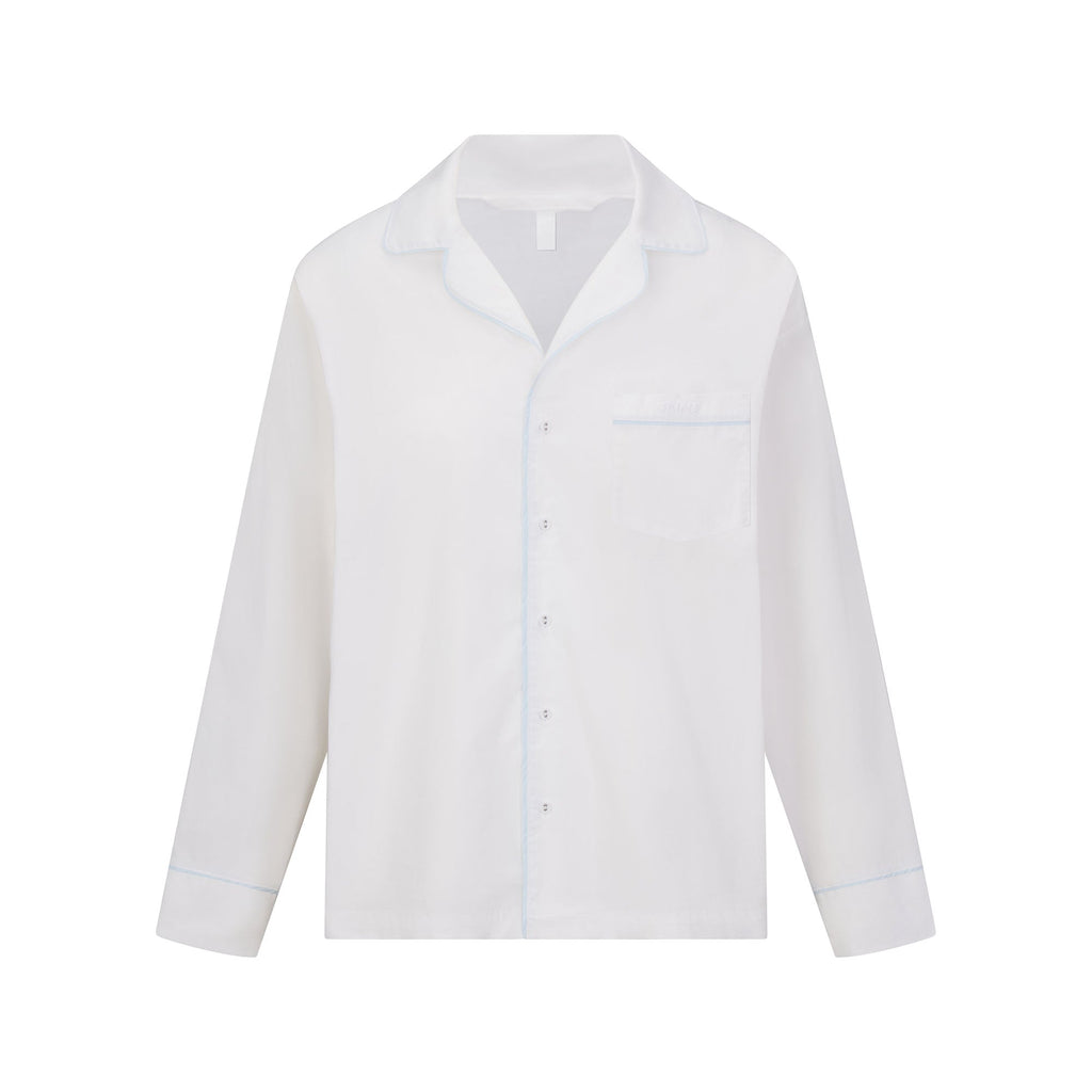 COTTON POPLIN SLEEP LONG SLEEVE AND BOXER SET | SNOW CONTRAST