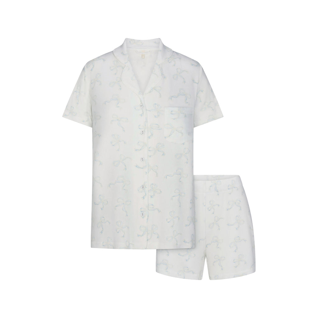 SOFT LOUNGE SHORT SLEEP SET | IVORY PEARL BOWS PRINT