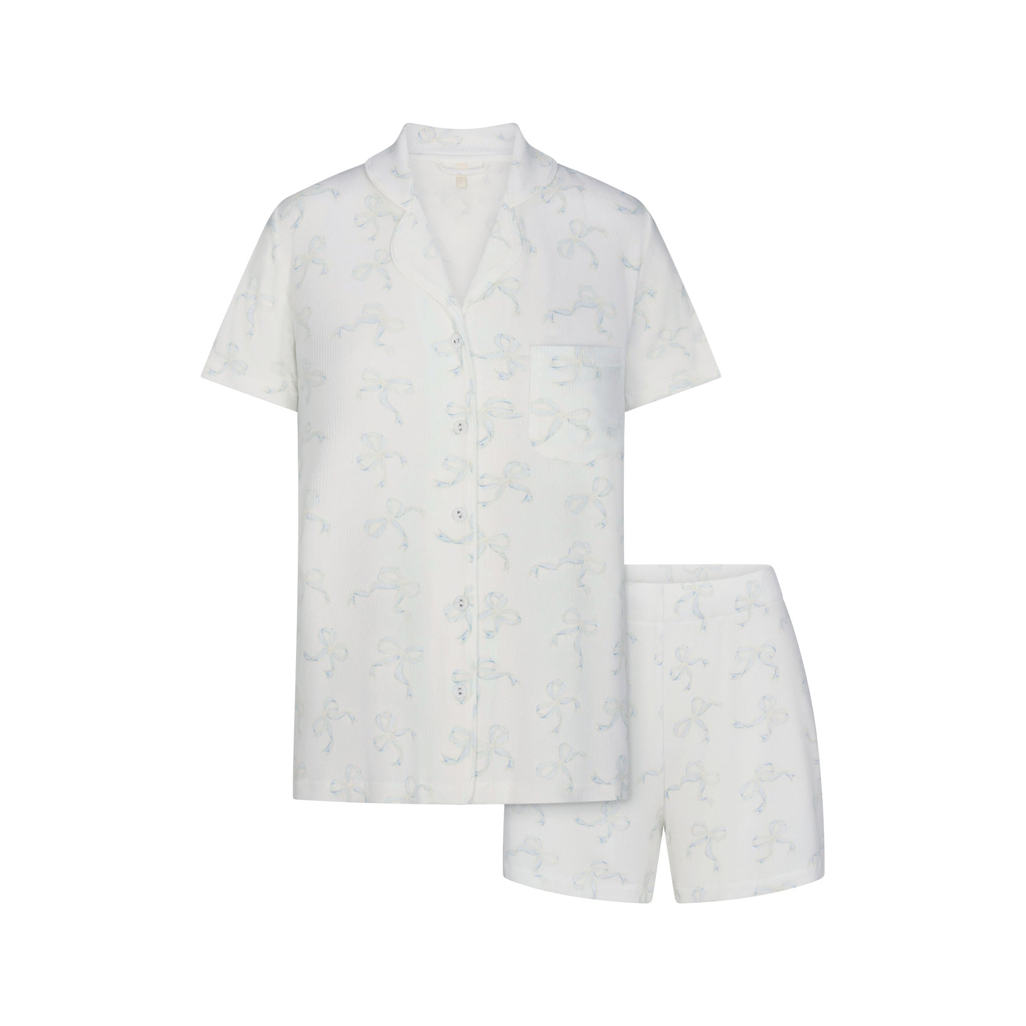 SOFT LOUNGE SHORT SLEEP SET | IVORY PEARL BOWS PRINT