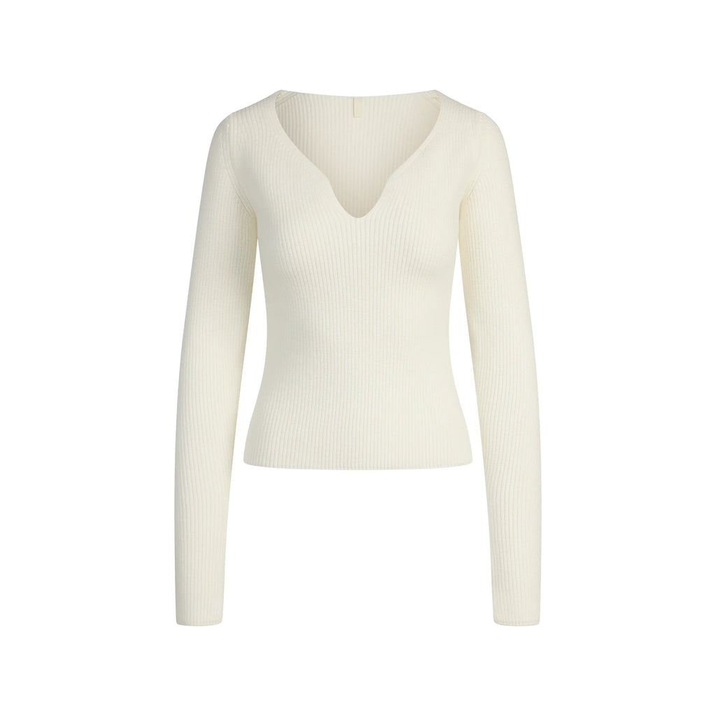 SWEATER KNITS RIBBED LONG SLEEVE TOP | IVORY