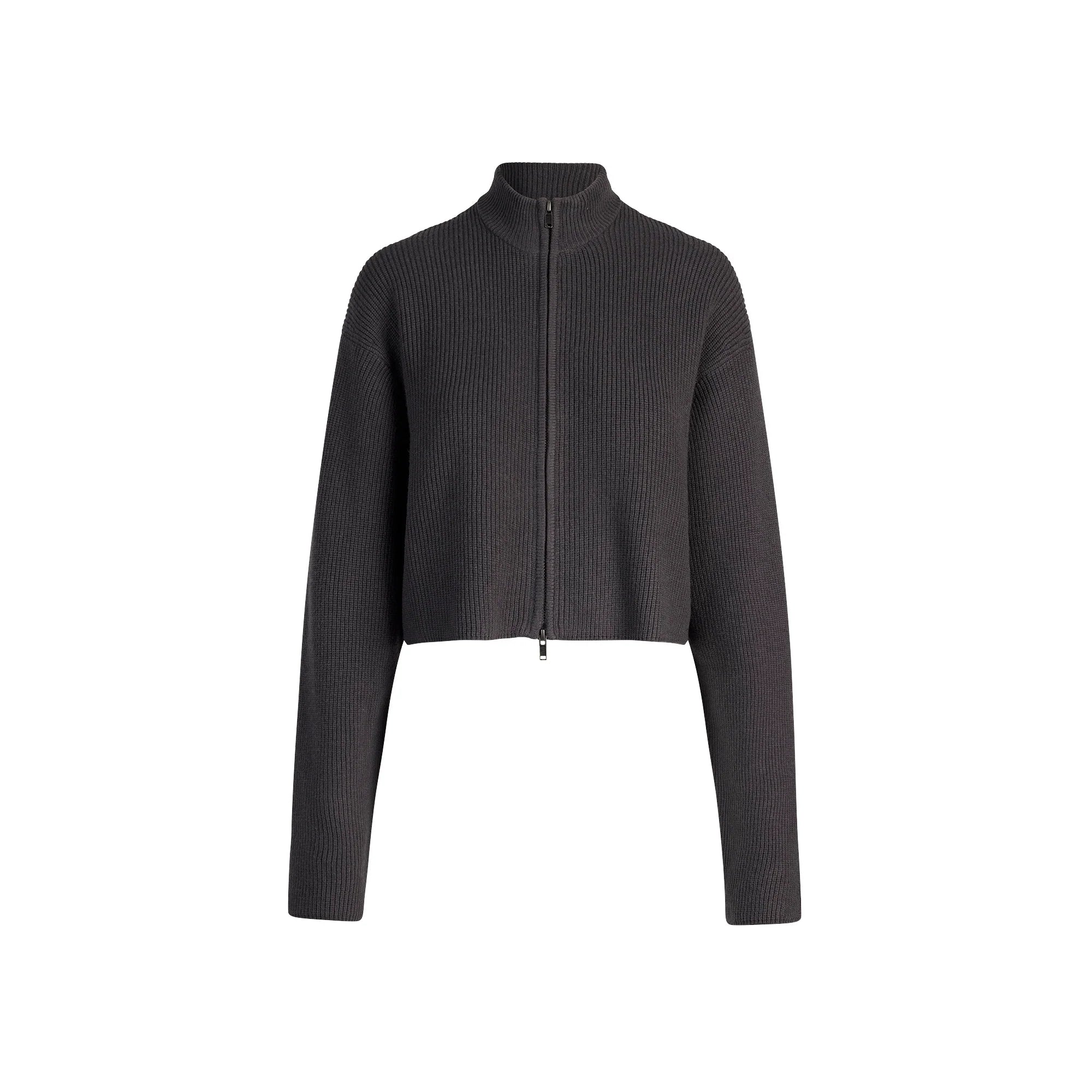 SWEATER KNITS RIBBED MOCK NECK ZIP UP | ASH