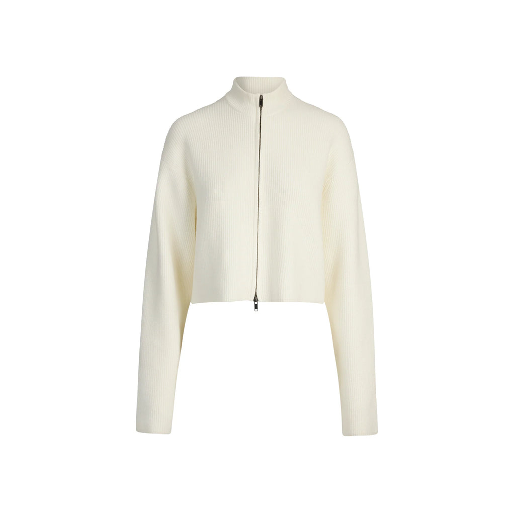 SWEATER KNITS RIBBED MOCK NECK ZIP UP | IVORY