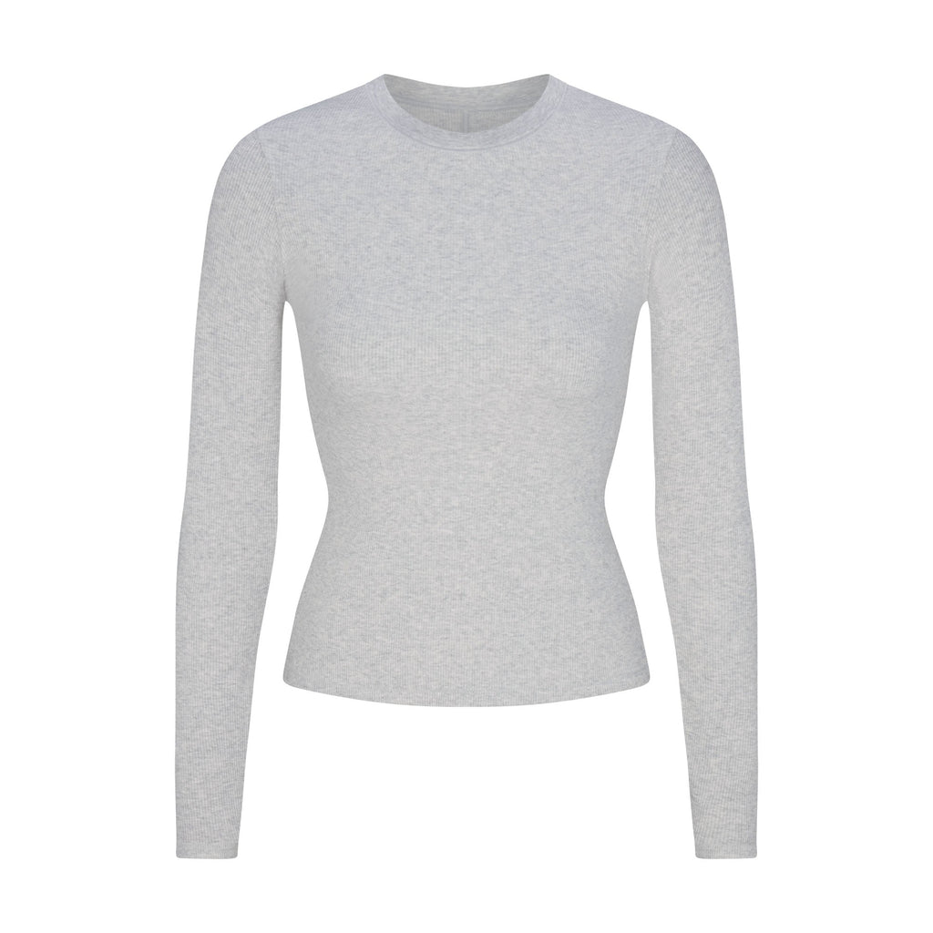 COTTON RIB LONG SLEEVE T-SHIRT | LIGHT HEATHER GREY