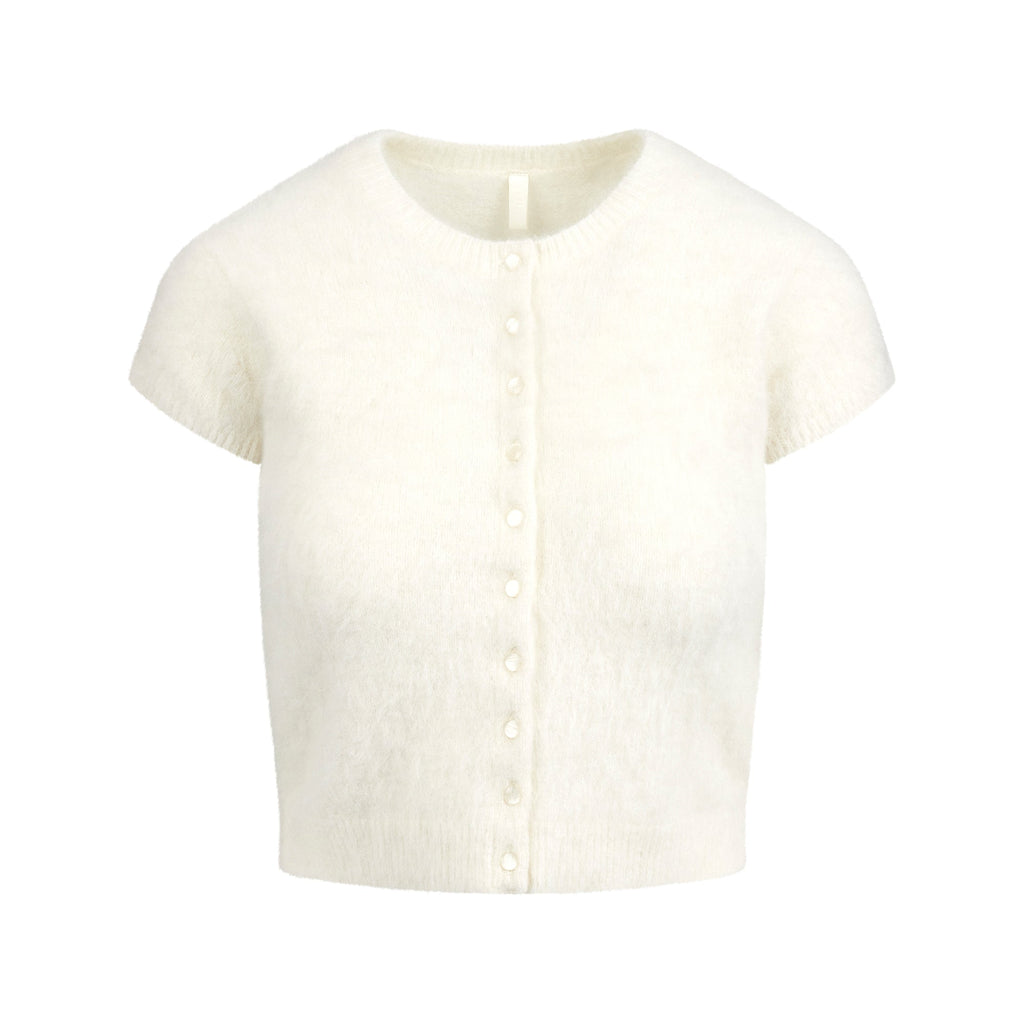 BRUSHED ALPACA SHORT SLEEVE CARDIGAN | EGRET