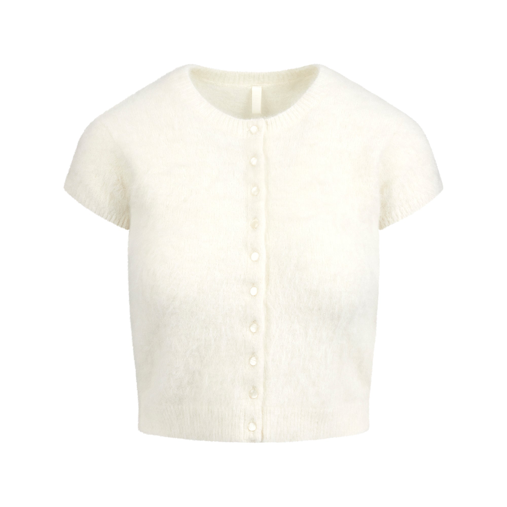 BRUSHED ALPACA SHORT SLEEVE CARDIGAN | EGRET