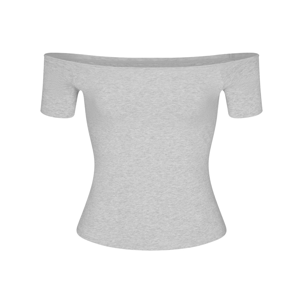COTTON JERSEY OFF THE SHOULDER TOP | LIGHT HEATHER GREY