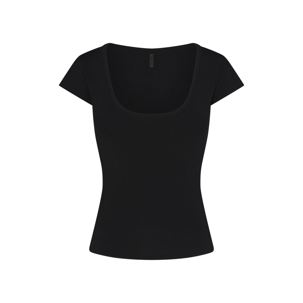 REFINED KNIT SCOOP NECK TOP | OBSIDIAN
