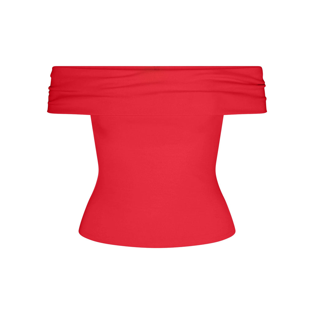 SMOOTH LAYERS ASYMMETRICAL OFF THE SHOULDER TOP | CARMINE