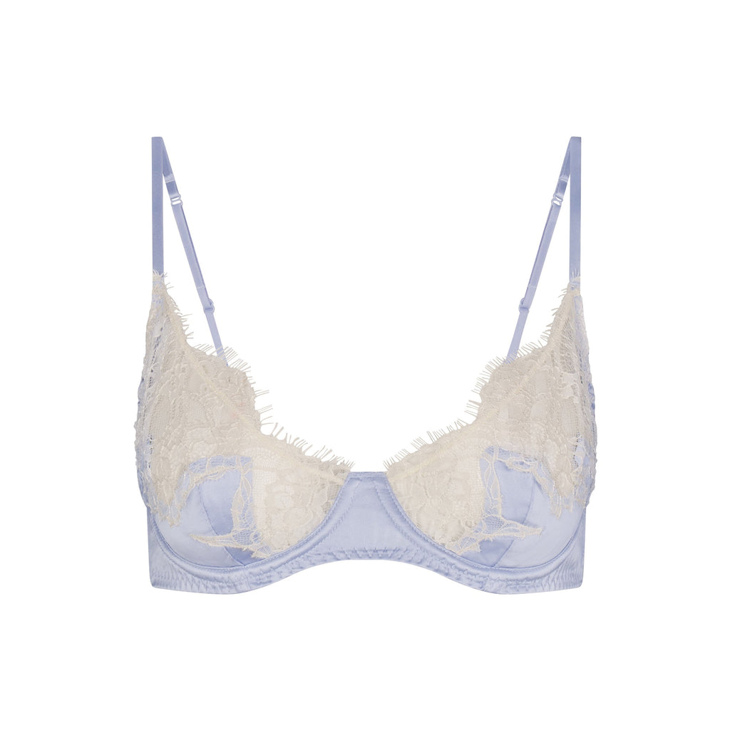 SILK LACE UNLINED DEMI BRA | PERIWINKLE CONTRAST
