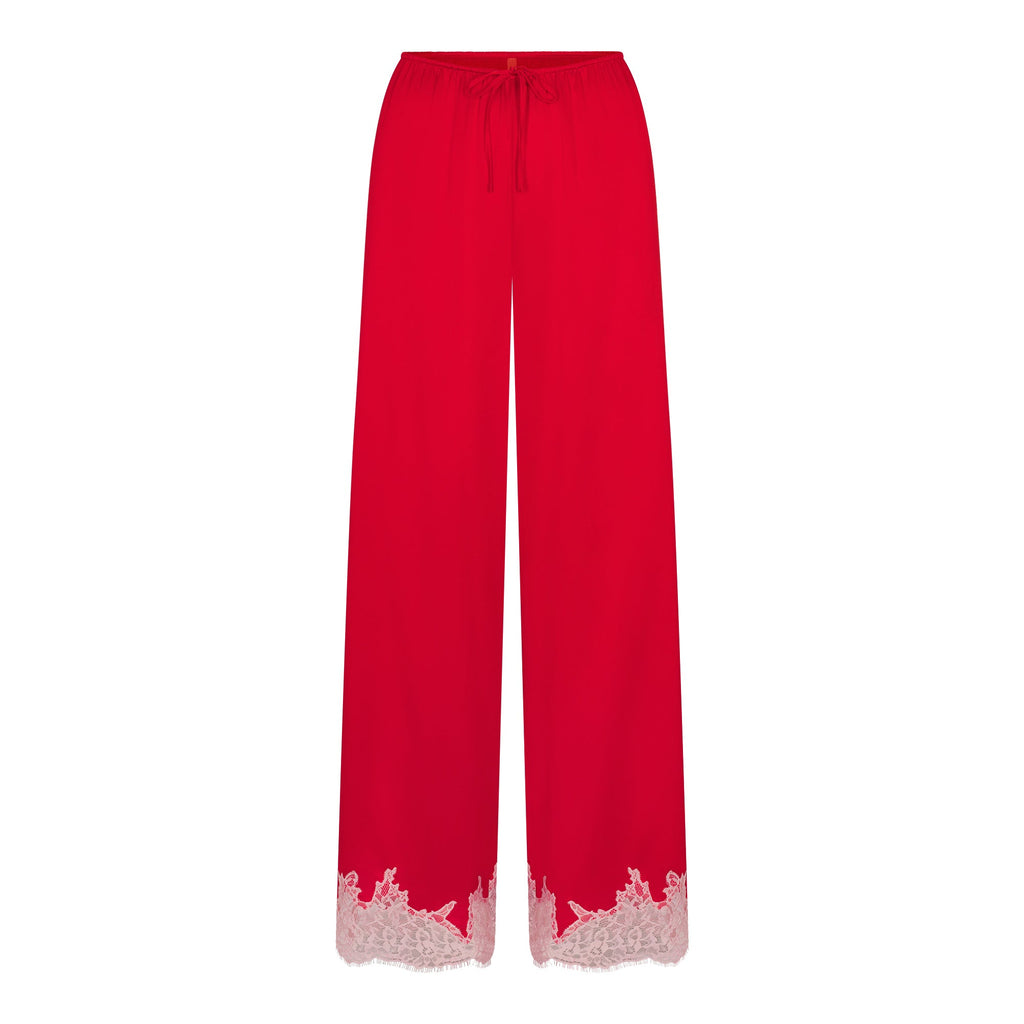 SILK LACE STRAIGHT LEG PANT | RUBY CONTRAST
