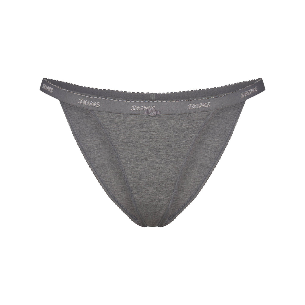 LIGHTWEIGHT COTTON LOGO PICOT STRING BIKINI | DARK HEATHER GREY