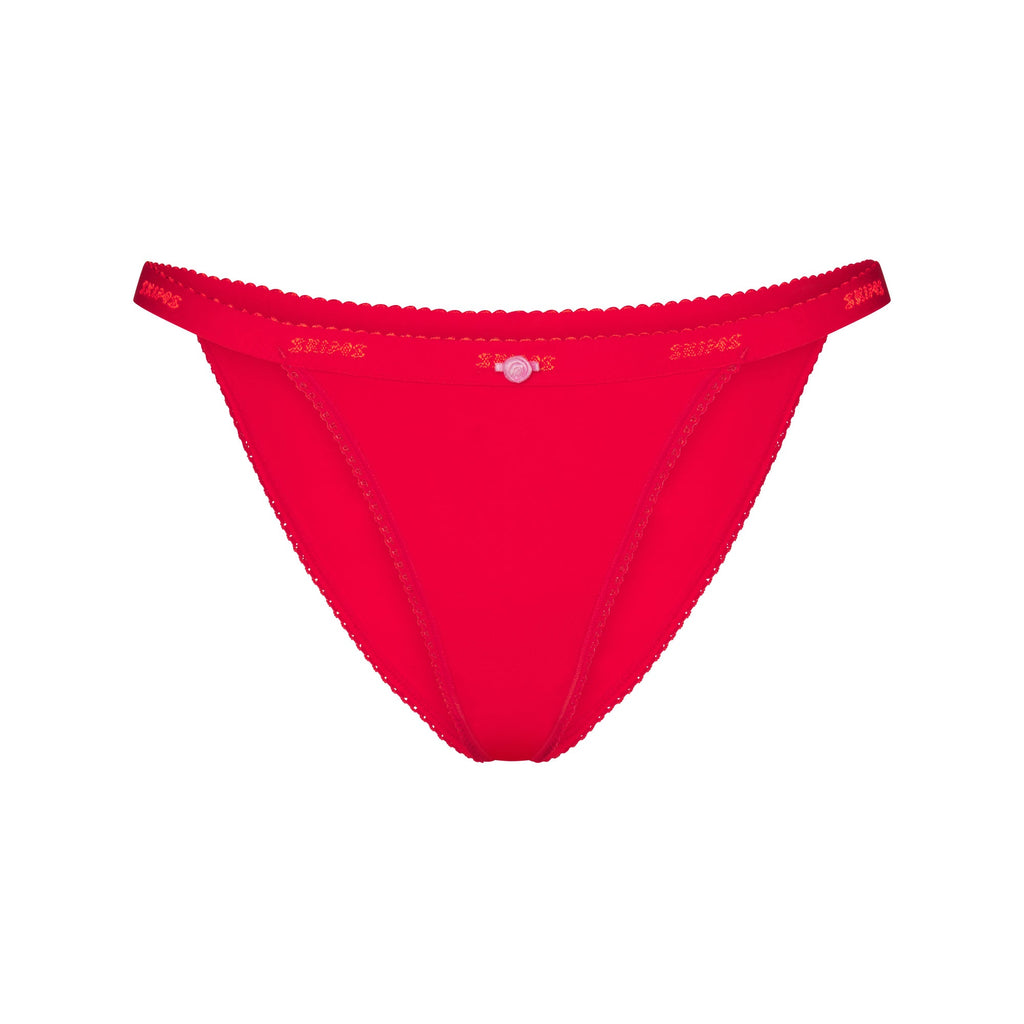 LIGHTWEIGHT COTTON LOGO PICOT STRING BIKINI | RUBY TONAL