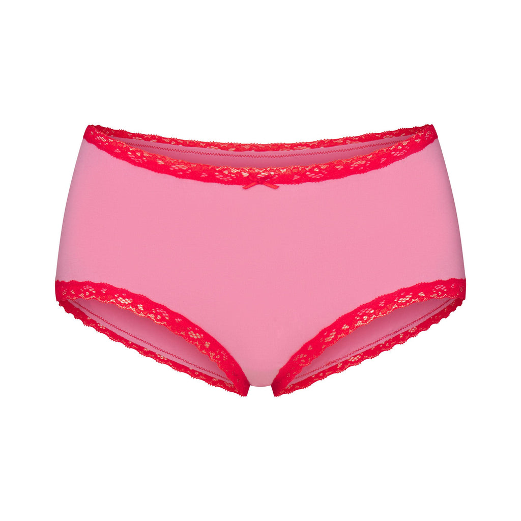 LIGHTWEIGHT COTTON LACE BOY SHORT | CARNATION CONTRAST