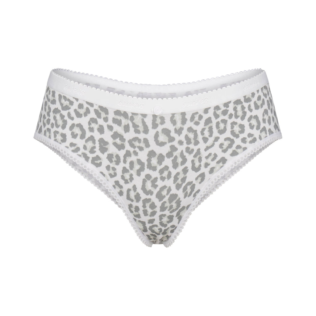 LIGHTWEIGHT COTTON LOGO PICOT HIPSTER | SNOW LEOPARD PRINT
