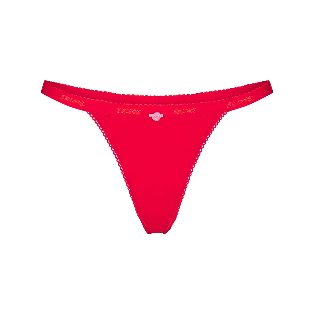 LIGHTWEIGHT COTTON LOGO PICOT THONG | RUBY TONAL
