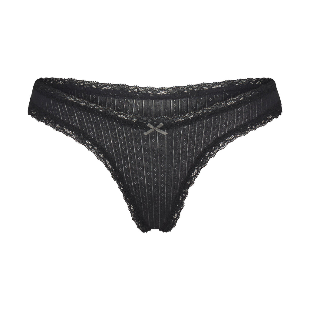 LIGHTWEIGHT COTTON POINTELLE LACE THONG | SOOT TONAL