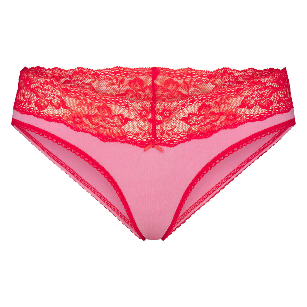 LIGHTWEIGHT COTTON WIDE LACE BRIEF | CARNATION CONTRAST