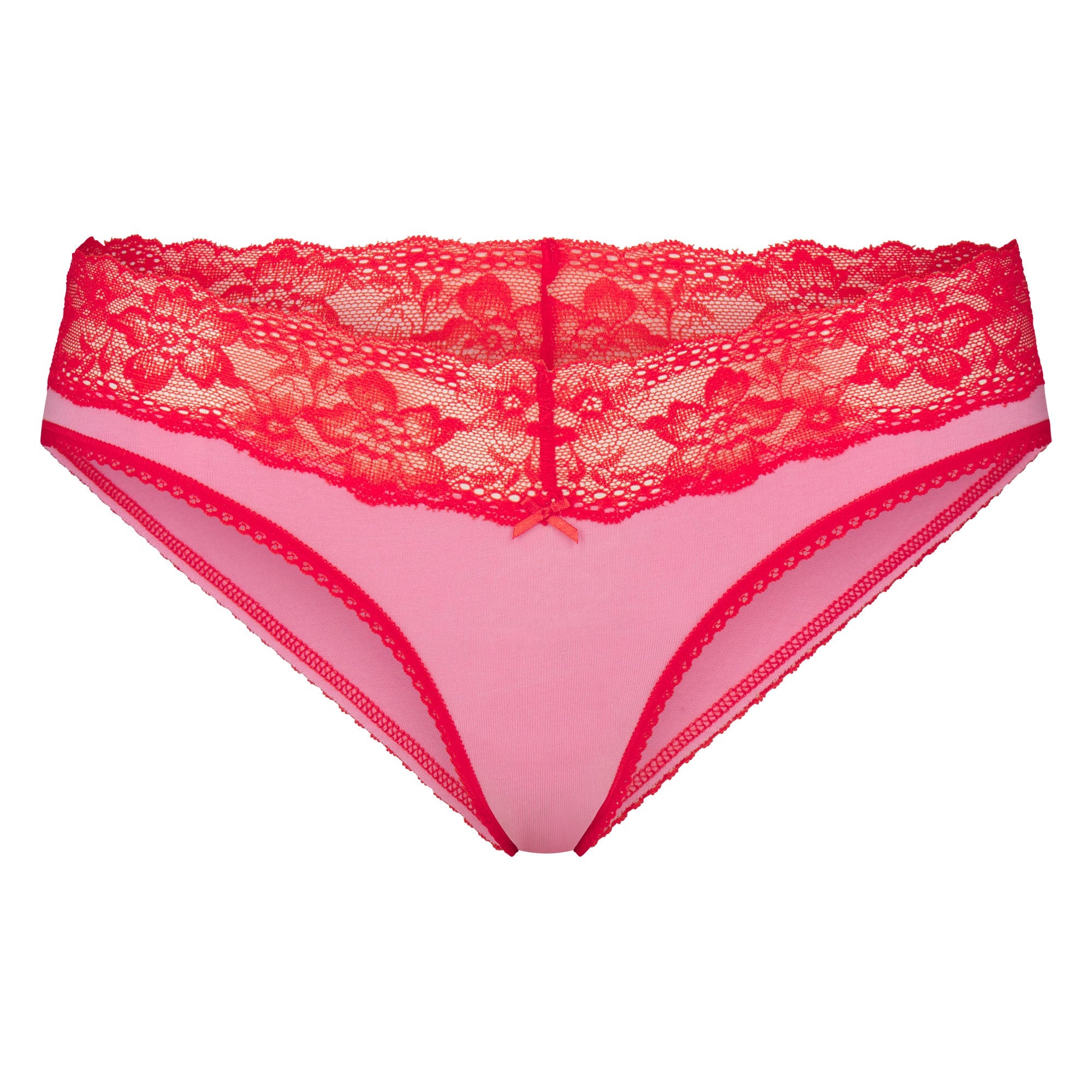 LIGHTWEIGHT COTTON WIDE LACE BRIEF | CARNATION CONTRAST