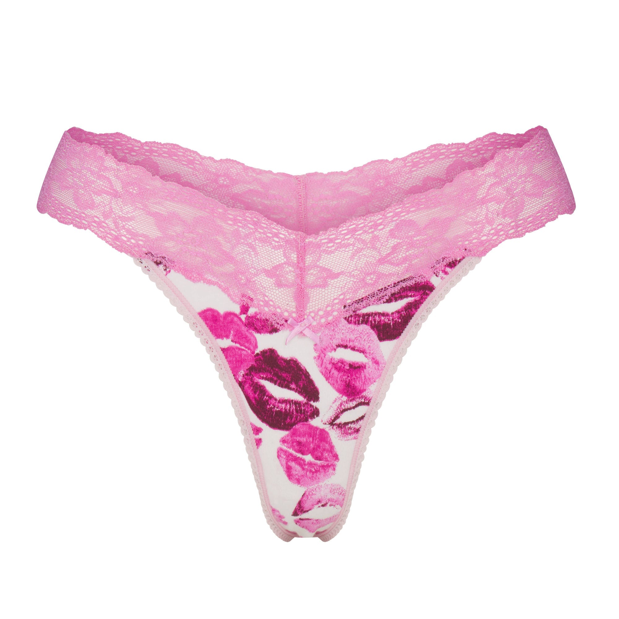 LIGHTWEIGHT COTTON WIDE LACE THONG | PINK ALLOVER LIPSTICK