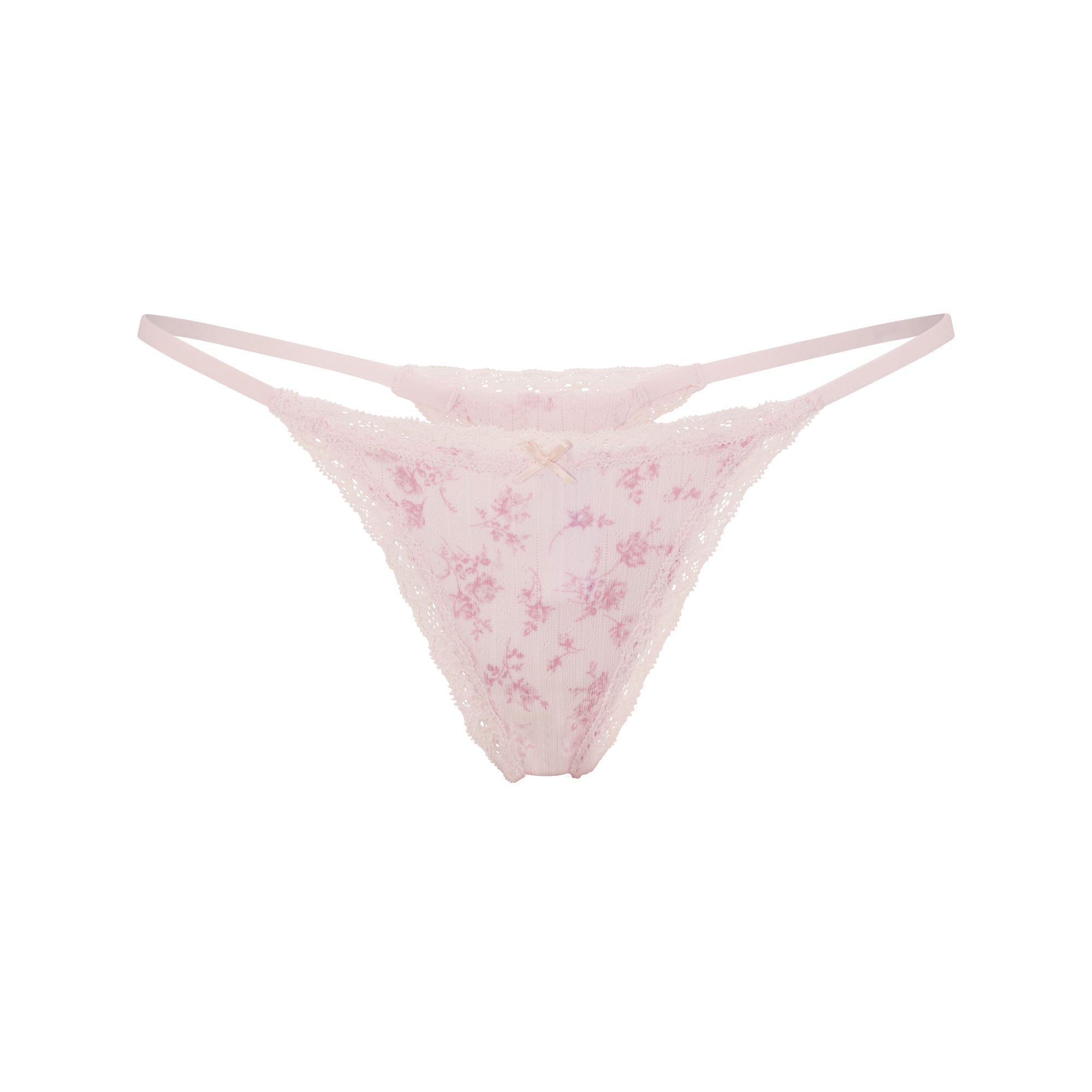 LIGHTWEIGHT COTTON POINTELLE LACE STRING THONG | BLOOM DAINTY FLORAL