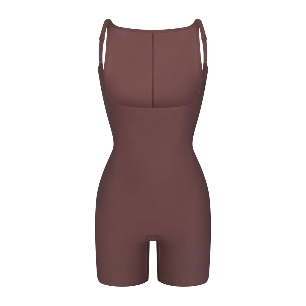 SKIMS BODY CORE SCULPT BACK SMOOTHING OPEN BUST MID THIGH BODYSUIT | COCOA