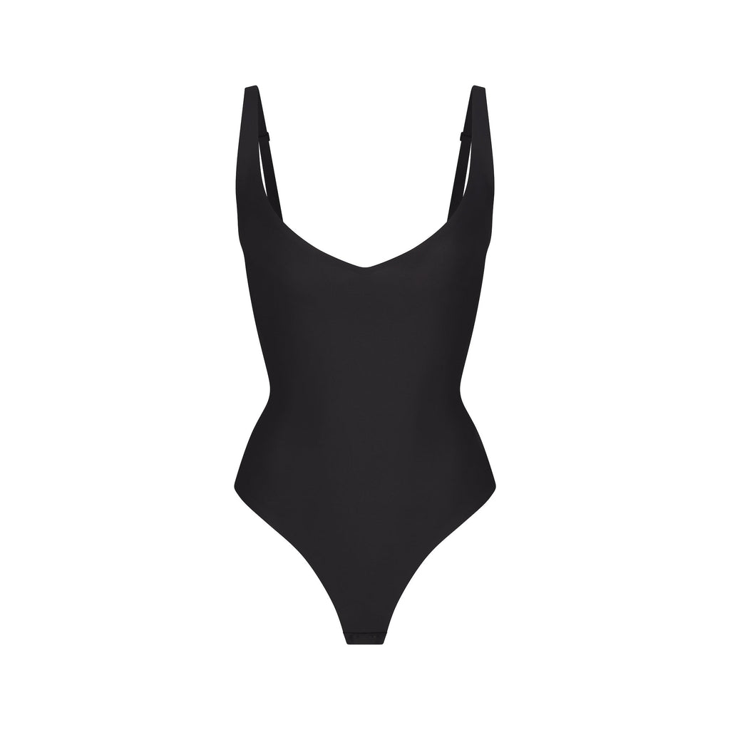 SKIMS BODY CORE SCULPT PLUNGE THONG BODYSUIT | ONYX