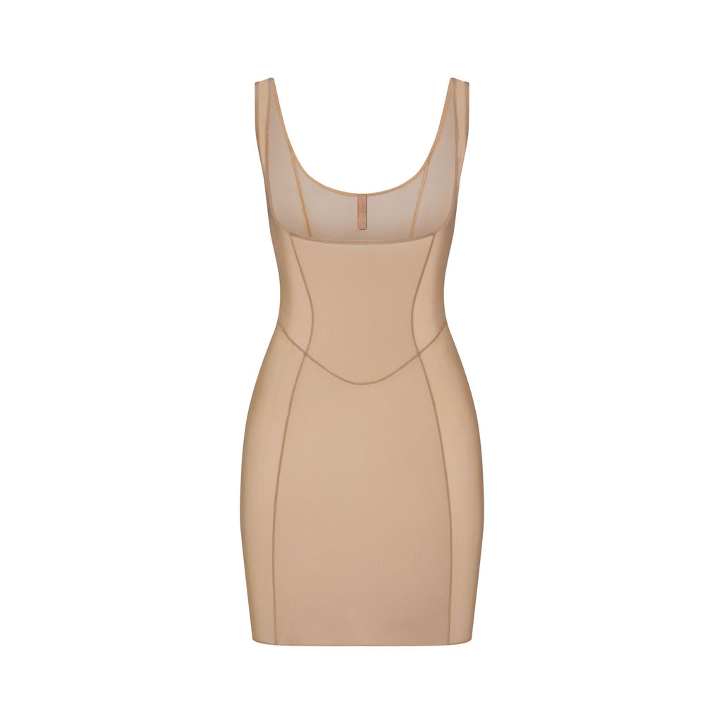 POWER MESH SHAPEWEAR OPEN BUST SLIP DRESS | CLAY