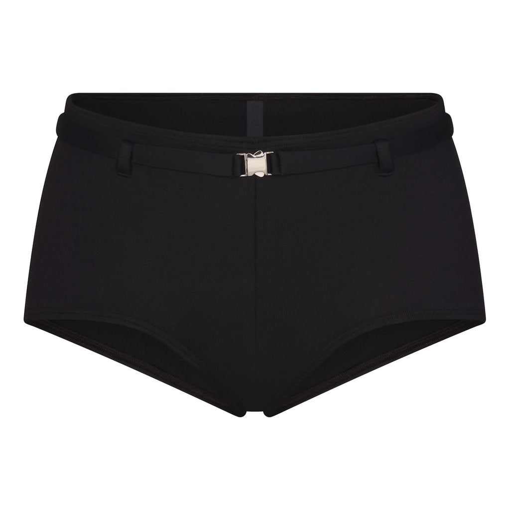 ICONIC SWIM BELTED BOY SHORT BIKINI BOTTOM | OBSIDIAN